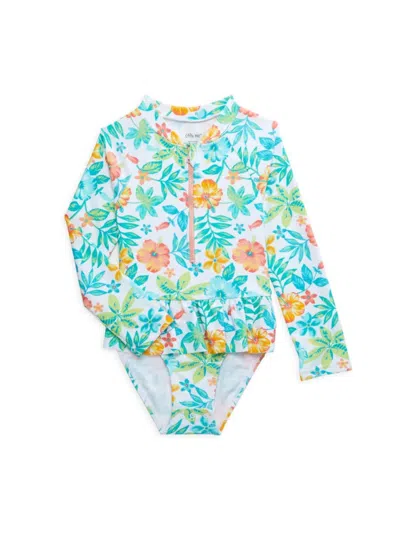 Little Me Baby Girl's Tropical Rashguard One Piece Swimsuit In Blue