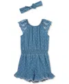 Little Me Baby Girls 2-pc. Chambray Dot Romper & Headband Set In Blue