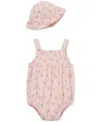 Little Me Floral Terry Cloth Bubble Romper & Hat Set