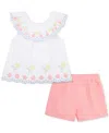 Little Me Eyelet Ruffle Top & Shorts Set In White
