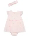 Shop Little Me Baby Girls 2-pc. Flowers Popover Bodysuit & Headband Set In Light Pink