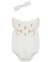Little Me Baby Girls 2-pc. Gauze Embroidered Flowers Bubble Romper & Headband Set