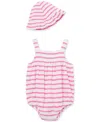 Little Me Baby Girls 2-pc. Stripe Terry Bubble Romper & Bucket Hat Set In Bright Pink