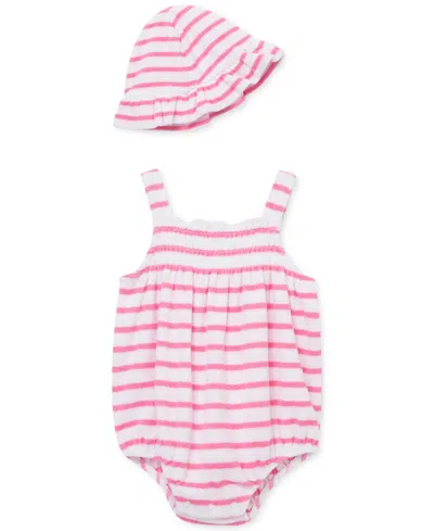 Little Me Baby Girls 2-pc. Stripe Terry Bubble Romper & Bucket Hat Set In Bright Pink