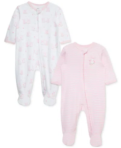 Little Me Baby Girls 2-pk. Cuddly Cotton Footed Coveralls In Brght Pink
