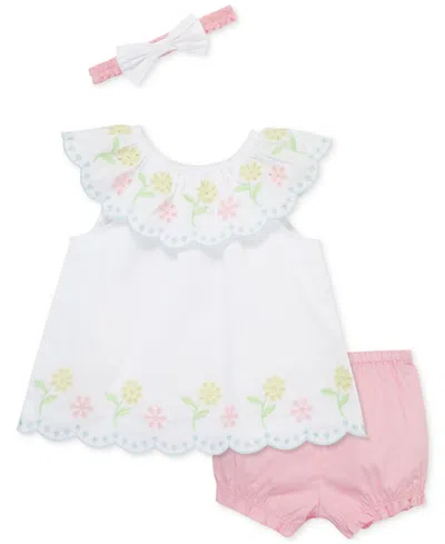 LITTLE ME BABY GIRLS 3-PC. COTTON EYELET TUNIC, SHORTS & HEADBAND SET