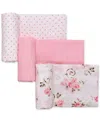 Little Me Baby Girls 3-pc. Vintage Rose Muslin Blankets Set In Pink