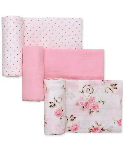 Little Me Baby Girls 3-pc. Vintage Rose Muslin Blankets Set In Pink
