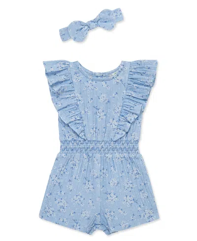 Little Me Baby Girls' Bouquet Romper & Headband, 2-piece Set In Blue