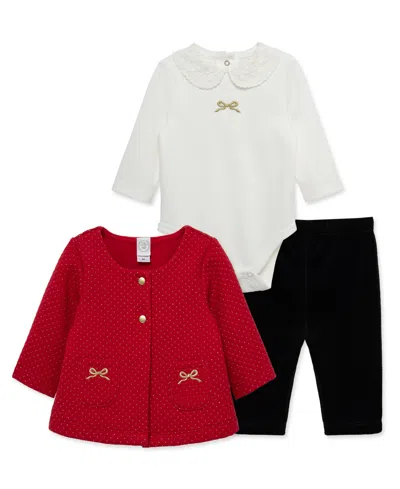 Little Me Baby Girls' Bow Embellished Cardigan, Bodysuit And Pants, 3-piece Set In Multi