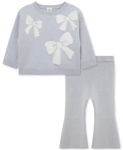 Little Me Baby Girls Bows Sweater & Pants, 2 Piece Set In Gray