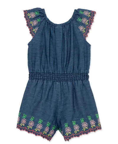 Little Me Baby Girls Chambray Woven Romper In Blue