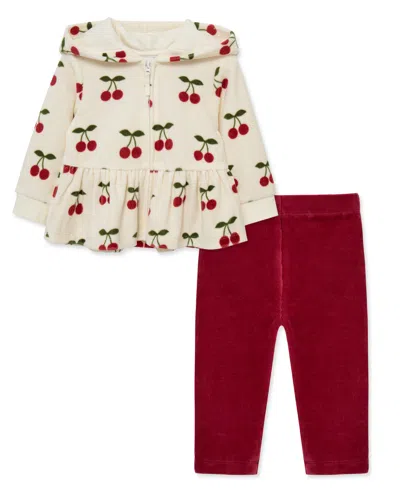 Little Me Baby Girls' Cherry Print Hoodie And Pants, 2-piece Set In Multi