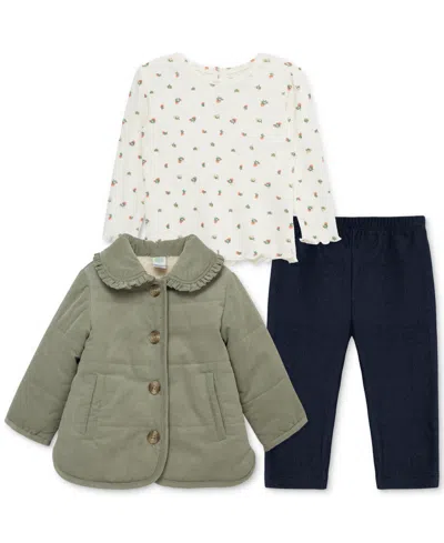 Little Me Baby Girls Corduroy Jacket, T-shirt & Denim Pants, 3 Piece Set In Multi