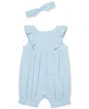 Little Me Baby Girls Cotton Daisy Romper & Headband In Light Blue