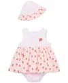 Little Me Baby Girls Cotton Strawberries Popover Bodysuit & Hat, 2 Piece Set In Pink