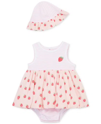 Little Me Baby Girls Cotton Strawberries Popover Bodysuit & Hat, 2 Piece Set In Pink