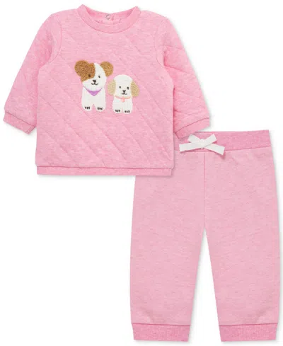 Little Me Baby Girls Cute Pups Sweatshirt & Pants, 2 Piece Set In Pink