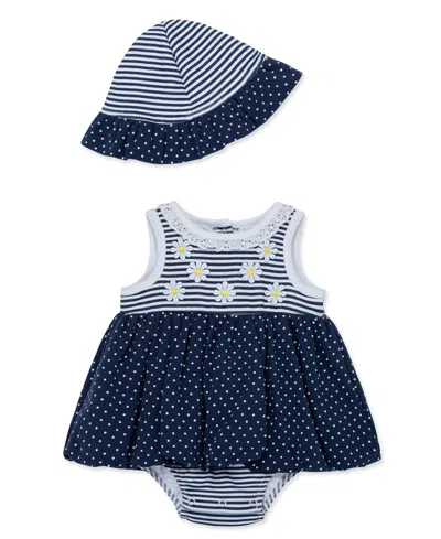 Little Me Baby Girls' Daisy Print Popover And Hat, 2-piece Set In Blue