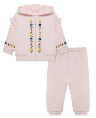 Little Me Baby Girls' Embroidered Hoodie And Pants, 2-piece Set In Pink
