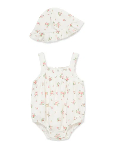 Little Me Baby Girls' Embroidered Romper And Hat, 2-piece Set In White