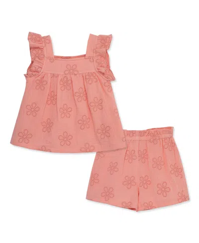 Little Me Baby Girls Eyelet Gauze Play Set In Pink