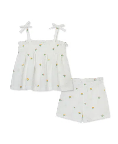 Little Me Baby Girls Floral Gauze Play Set In White