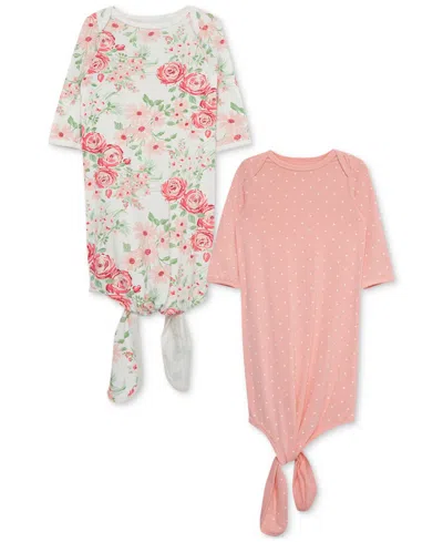 Little Me Baby Girls Floral-print & Dot-print Knotted Gowns, Pack Of 2 In Pink