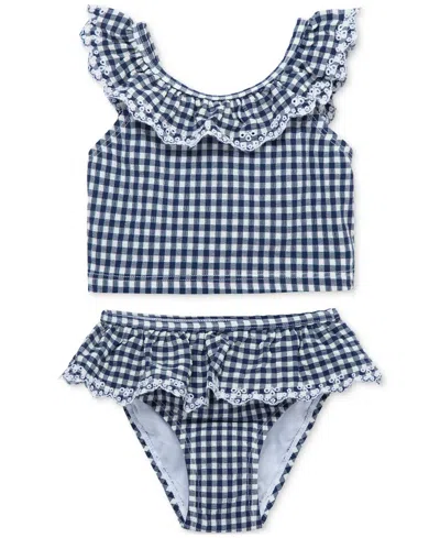 Little Me Baby Girls Gingham-print 2-piece Swimsuit In Blue