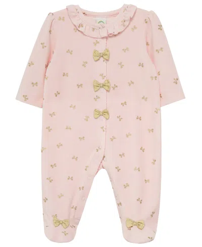 Little Me Baby Girls' Gold Bows Footie Coverall In Pink