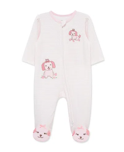 Little Me Baby Girls' Lovely Pups Footed Coverall In Pink