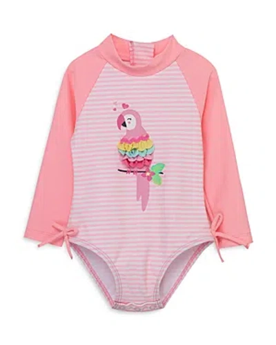 Little Me Baby Girls' Nylon Blend Parrot Striped One Piece Rash Guard In Pink