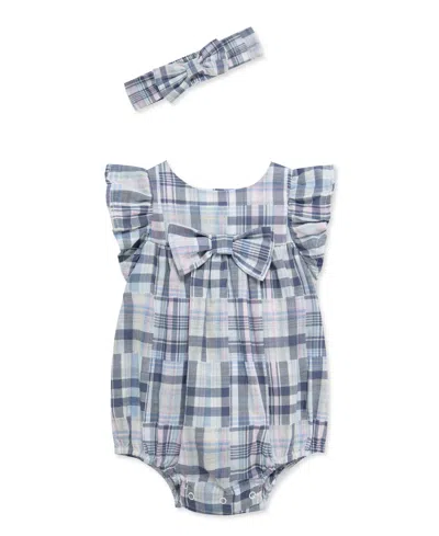 Little Me Baby Girls' Plaid Pattern Bodysuit And Headband, 2-piece Set In Blue