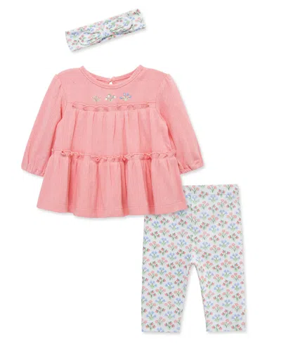 Little Me Baby Girls' Printed Tunic, Leggings And Headband, 3-piece Set In Blue