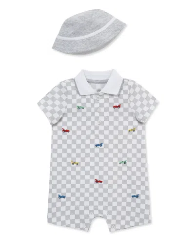 Little Me Baby Girls' Race Car Romper & Hat, 2-piece Set In Gray