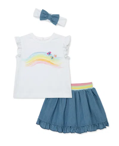 Little Me Baby Girls Rainbow Fashion Skort Set With Headband In Light Blue