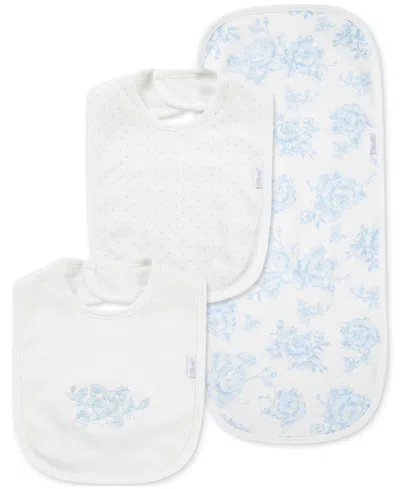 Little Me Baby Girls Roses Cotton Burp Cloth & Bibs, 3 Piece Set In Light Blue