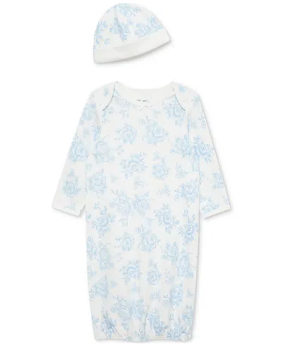 Little Me Baby Girls Roses Cotton Gown & Hat, 2 Piece Set In Blue