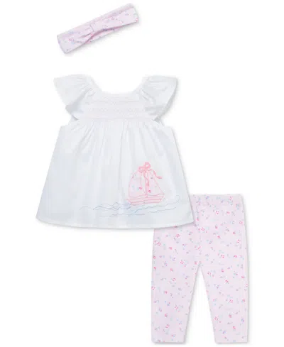 Little Me Baby Girls Rosy Breeze Cotton Tunic, Leggings & Headband, 3 Piece Set In Brght Pink