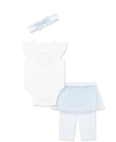 Little Me Kids' Baby Girls' Round Neck Bodysuit, Skeggings And Headband, 3-piece Set In White