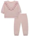 Little Me Baby Girls Ruffled Eyelet Sweatshirt & Pants, 2 Piece Set In Pink