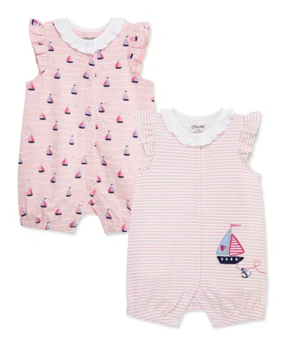 Little Me Baby Girls' Sailboats Sleeveless Rompers, 2-pack In Pink