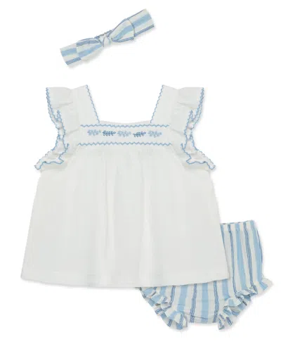 Little Me Baby Girls Sprigs Sunsuit With Headband In Blue