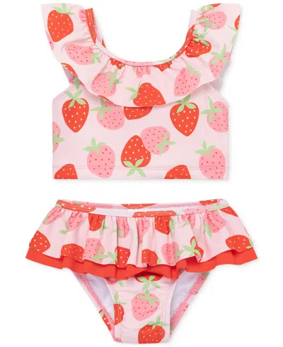 Little Me Baby Girls Strawberry-print 2-piece Swimsuit In Dark Pink