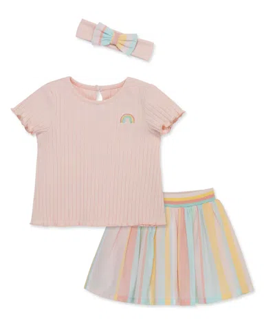 Little Me Baby Girls Stripe Fashion Skort Set With Headband In Pink