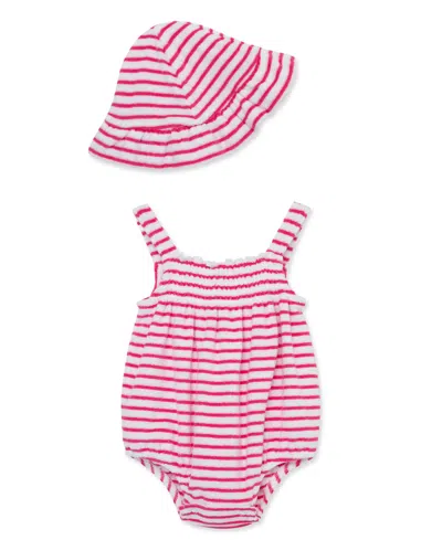 Little Me Baby Girls Striped Bubble With Hat In Pink