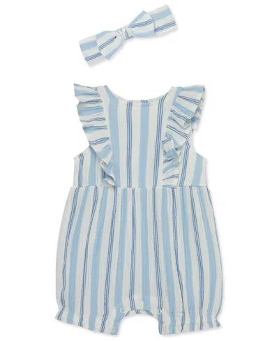 Little Me Baby Girls Stripes Romper With Headband In Blue