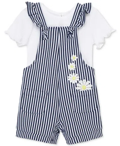 Little Me Baby Girls T-shirt & Daisy Knit Shortall, 2 Piece Set In White,navy