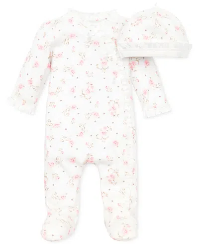 Little Me Baby Girls Vintage Rose Coverall With Matching Hat, 2 Piece Set In Multi