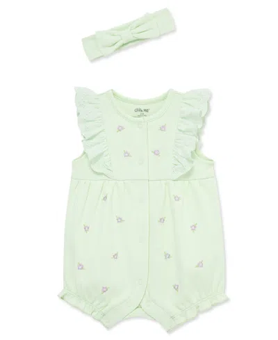 Little Me Baby Girls' Violets Bloom Romper & Headband, 2-piece Set In Green